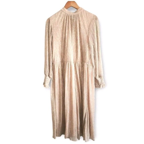 Eloquii Dress Womens 18 Rose Gold Shimmer Puff Sleeve Gathered Waist Midi Event - Picture 1 of 13